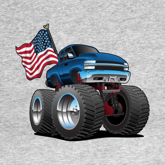 Monster Pickup Truck with USA Flag Cartoon by hobrath